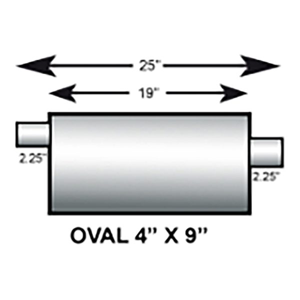 4"x 9" Oval Muffler - 25" (2" Pipes)